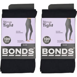2 Pack Bonds Womens Stirrup Tights Stockings Pantyhose Leggings 100 Denier Black HXKC1N Bulk - L-XL