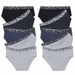 10x Bonds Boys Briefs Kids Comfy Cotton Undies Underwear Black Grey UWBT5A Bulk Multi Assorted - 10-12