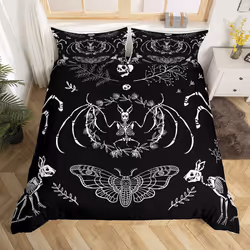 Castle Fairy Moth Duvet Cover Twin Size Gothic Rabbit Animal Skull Bedding Set 2pcs for Kids Teens Halloween Skeleton Black W ...