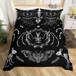 Castle Fairy Moth Duvet Cover Twin Size Gothic Rabbit Animal Skull Bedding Set 2pcs for Kids Teens Halloween Skeleton Black White Comforter Cover Soft