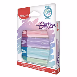 Maped Pastel Glitter Highlighters (Pack of 4 Assorted Colours), 742046