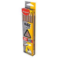 Maped Black Peps Pencils with Eraser Rubber Boxed - 2H - Box of 12