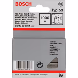 Bosch Fine Wire Staples, Type 53:, Staples pack, 6 mm, Fixing, 1.14 cm, 1000 staples, Stainless steel