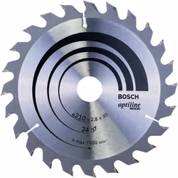 Bosch 2608640621 Optiline Wood Circular Hand Saw Blade, 210mm x 2.8mm x 30mm, 24 Teeth, Silver