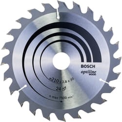 Bosch 2608640621 Optiline Wood Circular Hand Saw Blade, 210mm x 2.8mm x 30mm, 24 Teeth, Silver