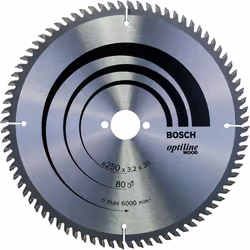Bosch 2608640660 Optiline Wood Circular Saw Blade for Bench, 250mm x 3.2mm x 30mm, 80 Teeth, Blue