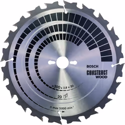 Bosch 2608640700 Wood Construct Circular Saw Blade, 300mm x 3.2mm x 20mm, 20 Teeth, Silver