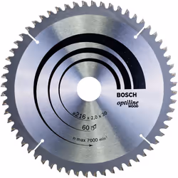 Bosch 2608640433 Optilineline Mitre Circular Saw Blade for Wood, 216mm x 2.0mm x 30mm, 60 Teeth, Silver