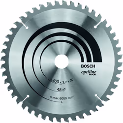 Bosch 2608641202 Optiline Mitre Circular Saw Blade for Wood, 260mm x 3.2mm x 30mm, 48 Teeth, Silver
