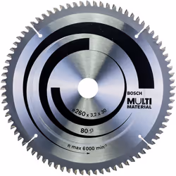 Bosch 2608641204 Multi Material Circular Saw Blade, 260mm x 3.2mm x 30mm, 80 Teeth, Silver