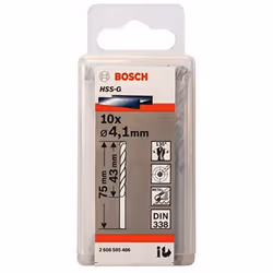 Bosch 2608585486 Din338 HSS-G Metal Drill Bit, 4.1mm x 43mm x 75mm, Silver, Pack of 10