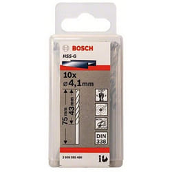 Bosch 2608585486 Din338 HSS-G Metal Drill Bit, 4.1mm x 43mm x 75mm, Silver, Pack of 10