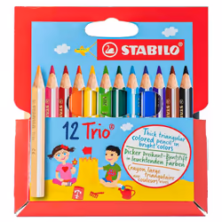 Triangular Colouring Pencil - STABILO Trio thick short - Pack of 12 - Assorted Colours