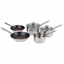 Tefal Elementary 5 Piece Set with 14 cm Milk 16/18 cm Saucepans with Lids and 20/24 cm Frying Pans, Stainless Steel, Silver