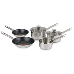 Tefal Elementary 5 Piece Set with 14 cm Milk 16/18 cm Saucepans with Lids and 20/24 cm Frying Pans, Stainless Steel, Silver