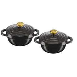 Air Mini Stew Pot Set of 2, 11cm Non Stick Cast Aluminium (Lighter Than Cast Iron) with Lid Grey E255S204