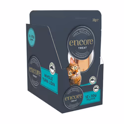 Encore 100% Natural Cat Treats, Whole Tuna Loin Cat Snack, 30g (Pack of 12) & 100% Natural Wet Cat Food Pot, Succulent Tuna with Pacific Crab in Broth