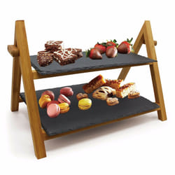 2 Tier Slate Cake Stand Wedding Display Bamboo Tiered Serving Stand