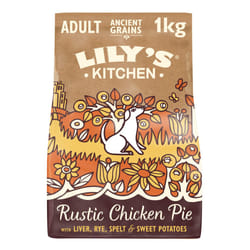 Lily's Kitchen Made with Natural Ingredients Adult Dry Dog Food Chicken Pie with Ancient Grains 1kg bag pack of 4