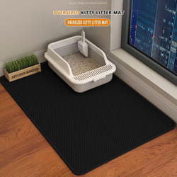 2025 Cat Litter Mat Double Layer Waterproof Urine Proof Trapping Mat Easy To Clean Non-Slip Toilet Pad Cat Scratch Pad Large Foot Pad - black, 30*30cm