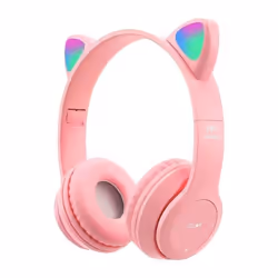 Wireless Bluetooth Headphones Cute Cat Ear Audio Stereo Sports Gaming Headset With Mic LED Lights Girl Earphone P47M - Pink