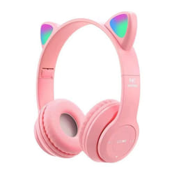 Wireless Bluetooth Headphones Cute Cat Ear Audio Stereo Sports Gaming Headset With Mic LED Lights Girl Earphone P47M - Pink