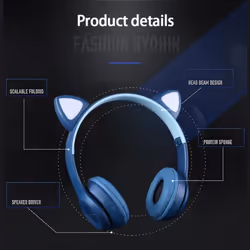 Wireless Bluetooth Headphones Cute Cat Ear Audio Stereo Sports Gaming Headset With Mic LED Lights Girl Earphone P47M - Pink