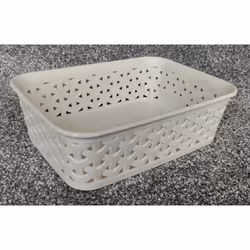 A6 Cream Rattan Effect Storage Basket Tray Small Desk Tidy Office