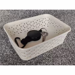 A6 Cream Rattan Effect Storage Basket Tray Small Desk Tidy Office