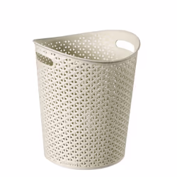 Cream Rattan Waste Paper Bin Curver Plastic Vintage Style Basket 13L