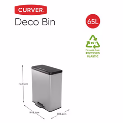 Curver Pedal Bin Deco Rectangular Duo Trash Can Waste Container Grey/Silver - Silver