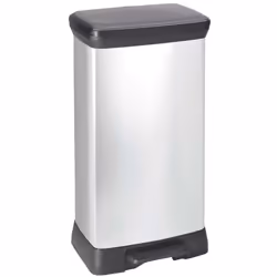 Curver Deco Pedal Bin 50L Silver Home Rubbish Dustbin Trash Can Container