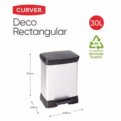 Curver Pedal Bin Deco Rectangular 30L Silver Duo Trash Can Waste Container