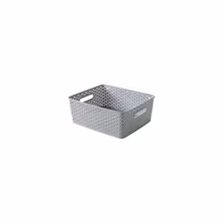 Curver Medium Faux Rattan Storage Basket, 30 x 36 x 14cm - Grey