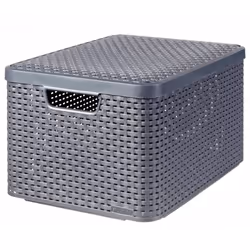 Curver 3x Storage Boxes with Lid Size L Anthracite Containers Organiser Basket