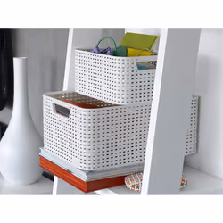 Curver Style Large Rectangular Storage Basket, Vintage White, 30 Litre