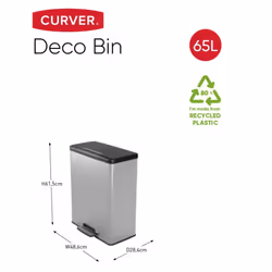 Curver Pedal Bin Deco 65 L Silver Home Kitchen Trash Can Waste Rubbish Bin