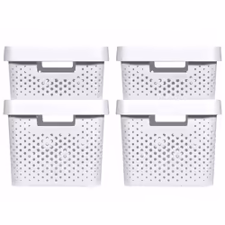 Curver 4x Storage Box Set with Lid 11L+17L White Drawers Chests of Towers