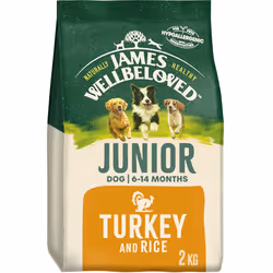 2kg James Wellbeloved Natural Junior Complete Dry Dog Food Biscuit Turkey & Rice