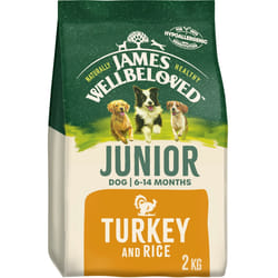 2kg James Wellbeloved Natural Junior Complete Dry Dog Food Biscuit Turkey & Rice