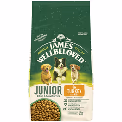 2kg James Wellbeloved Natural Junior Complete Dry Dog Food Biscuit Turkey & Rice