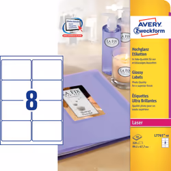 Avery Glossy Colour Laser Labels, White, Rounded rectangle, Permanent, DIN A4, Paper, Laser