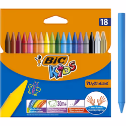 BIC Kids Plastidecor Colouring Crayons - Assorted Colours, Cardboard Wallet of 18