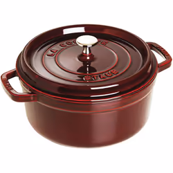 Staub Cast Iron Roaster/Cocotte, With Steam Insert, Round 26 cm, 5.2 L, With Matte Black Enamel Inside the Pot, Grenadine