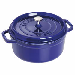 Staub 24 cm Round Cast Iron Cocotte Dark-Blue, 3.8 L, Blue, Cast iron, Enamel, 19.2 cm, 24 cm