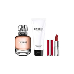 Givenchy L'interdit 3-Pieces Set for Women (2.6 Oz Eau De Parfume Spray + 2.5 Oz Hydrating Body Lotion + 0.5 Oz Lipstick)