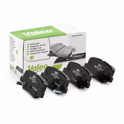 Brake pad set; VALEO; FIRST Rear Axle incl. wear warning contact without anti-squeak plate; for MITSUBISHI, MAZDA, JEEP, CHRY ...