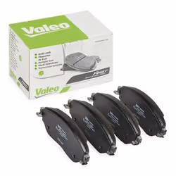 Brake pad set; VALEO; Front Axle excl. wear warning contact with anti-squeak plate; for VAUXHALL, RENAULT, FIAT, NISSAN, OPEL ...