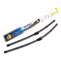 Wiper blade; VALEO; SILENCIO FLAT BLADE SET; 600, 550 Front Flat wiper blade with spoiler for left-hand drive vehicles; for M ...