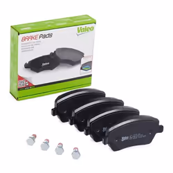 Brake pad set; VALEO; Front Axle with bolts/screws, with anti-squeak plate; for RENAULT, NISSAN, DACIA, MERCEDES-BENZ, LADA; ...